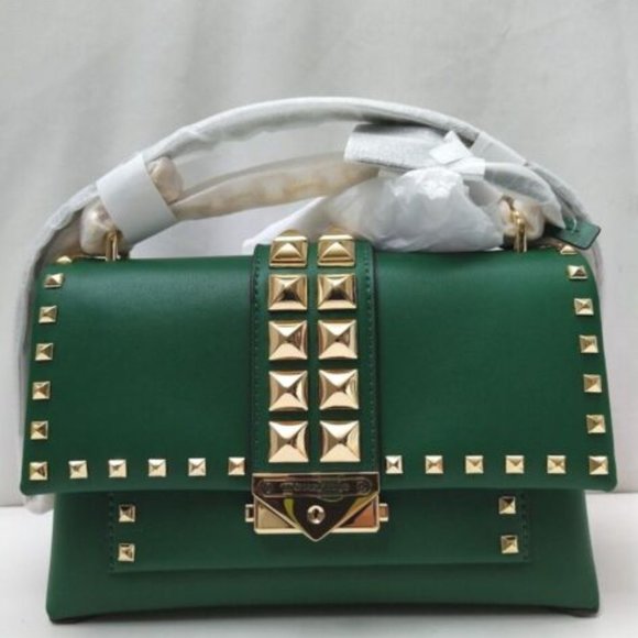 Michael Kors Cece Jewel Green Leather Studs Satchel Shoulder Bag - NWT $628 - Picture 1 of 8